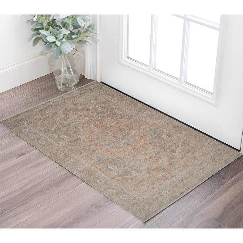 HomeRoots Floral Medallion Traditional Rectangle Area Rug - 36.00 in. x 24.00 in.  x 0.30 in.