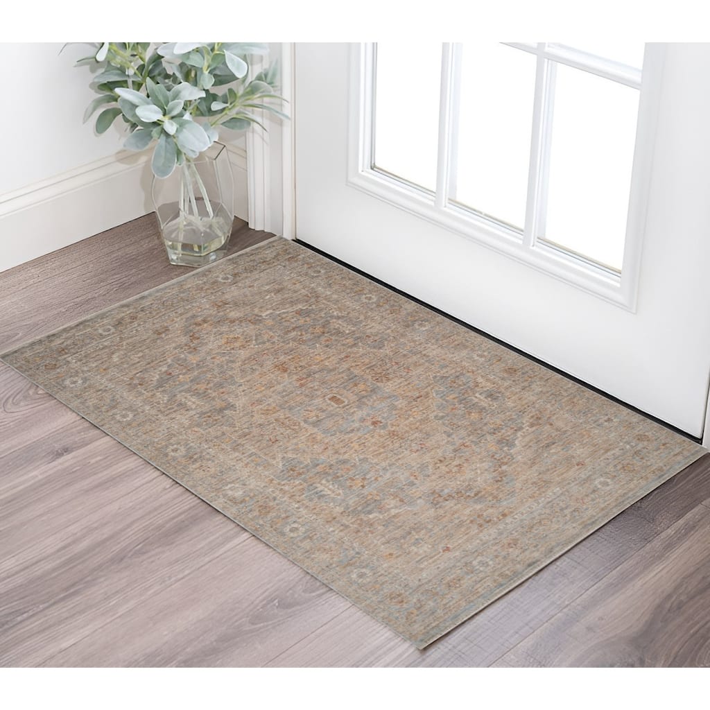 HomeRoots Floral Medallion Traditional Rectangle Area Rug