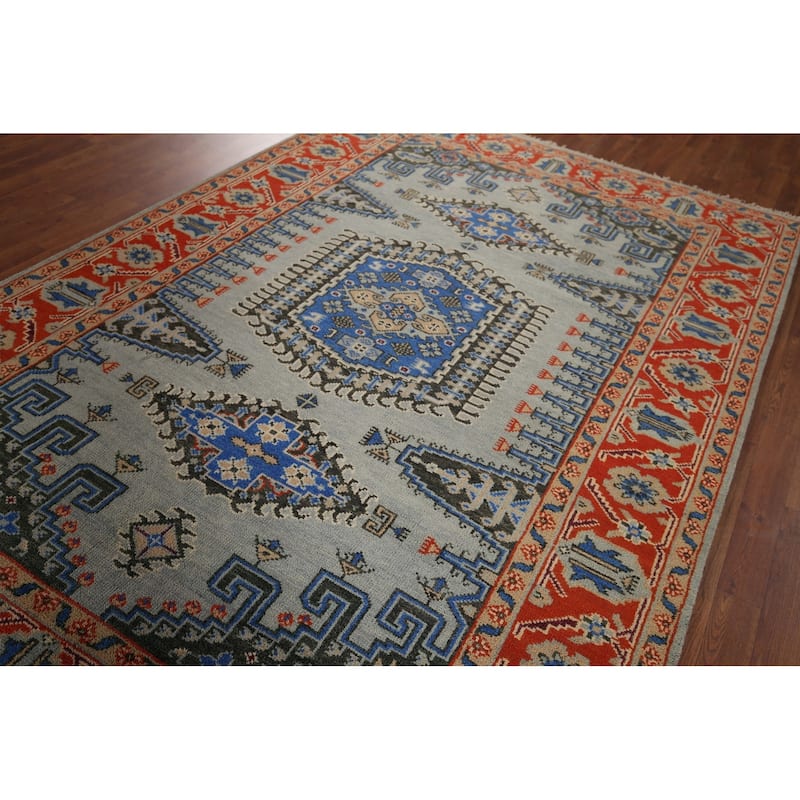 Geometric Heriz Serapi Rug Hand-Knotted Wool Carpet - 6'0"x 9'1"