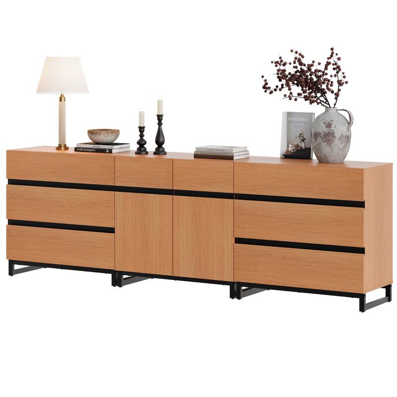 Modern TV Stand for TVs up to 100 inch, 3 in 1 TV Console with Adjustable Shelf and 6 Drawers, Media Console