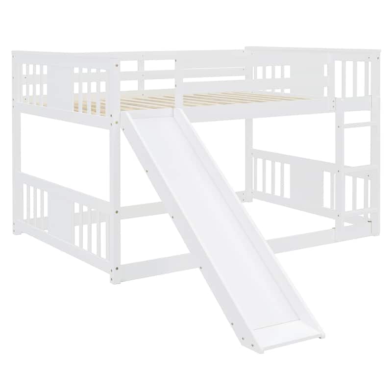 Full Over Full Bunk Bed with Ladder with Slide - White