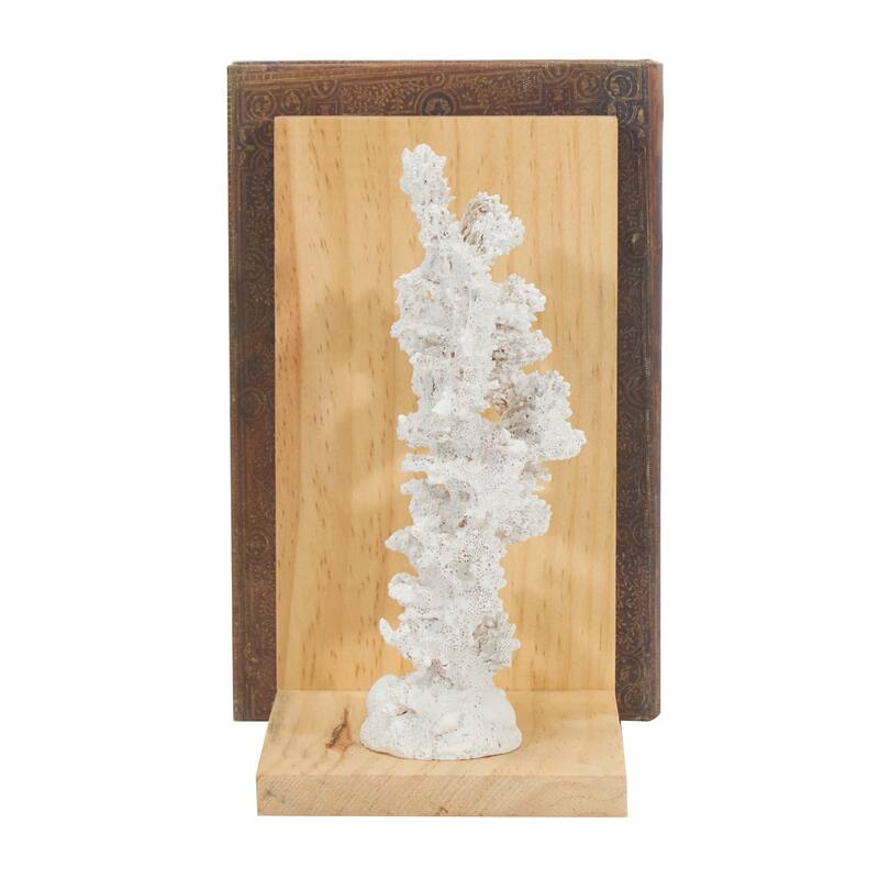 White Resin Textured Coral Decorative Bookends with Brown L-Shaped Stands (Set of 2)