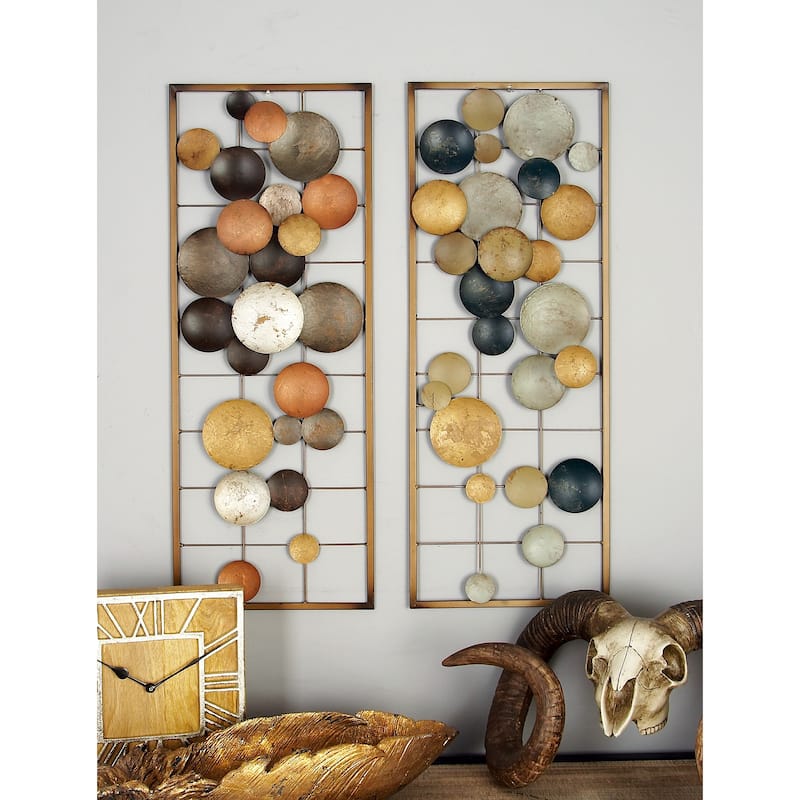 Multi Colored Metal Overlapping Round Cutouts Geometric Home Wall Decor (Set of 2) - Multi