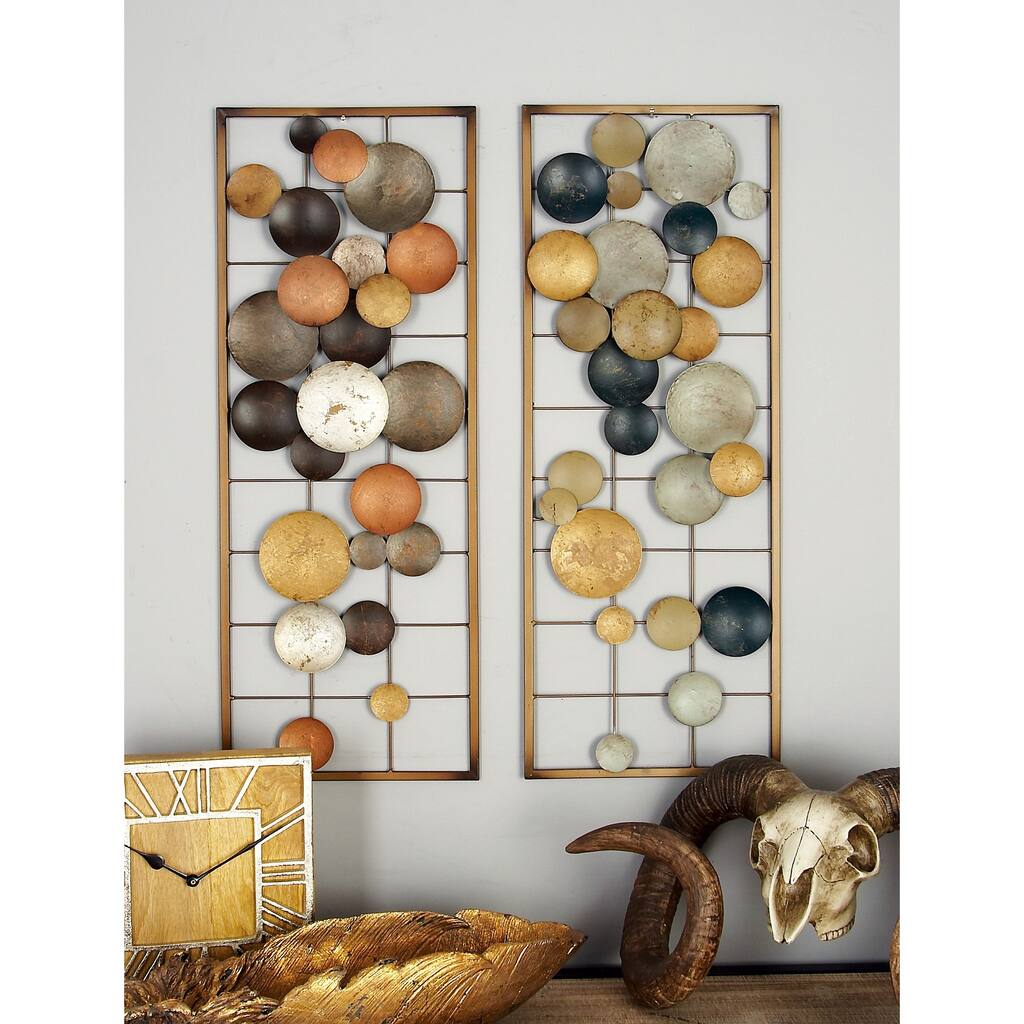 Multi Colored Metal Overlapping Round Cutouts Geometric Home Wall Decor (Set of 2)