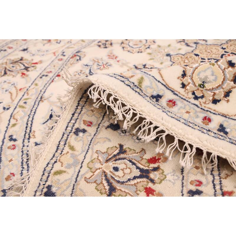 ECARPETGALLERY Hand-knotted Nain Cream Silk, Wool Rug - 5'0 x 5'0