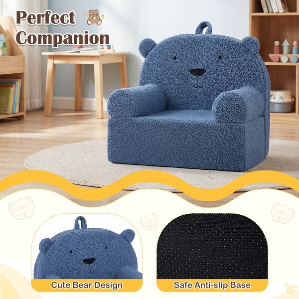Costway Kids Bear Sofa Toddler Foam Couch with Soft Fleece Fabric