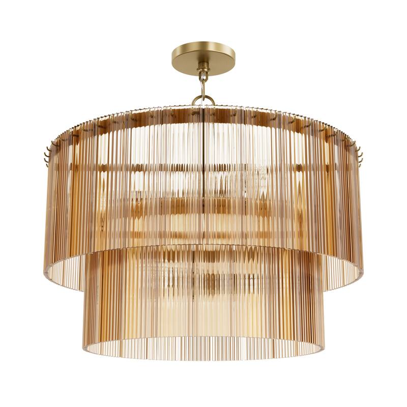 Hunter + Jasmine Roth Ontario Ribbed Glass Pendant Chandelier - Foyer, Dining Room, Kitchen Table or Island - Transitional, Glam
