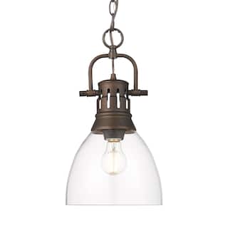 Yep by Golden Lighting Duncan 1-light 9in chain hung Pendant in Rubbed Bronze and Clear Glass