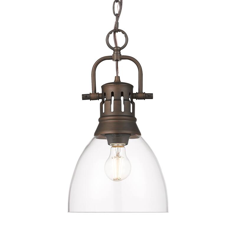 Yep by Golden Lighting Duncan 1-light 9in chain hung Pendant in Rubbed Bronze and Clear Glass