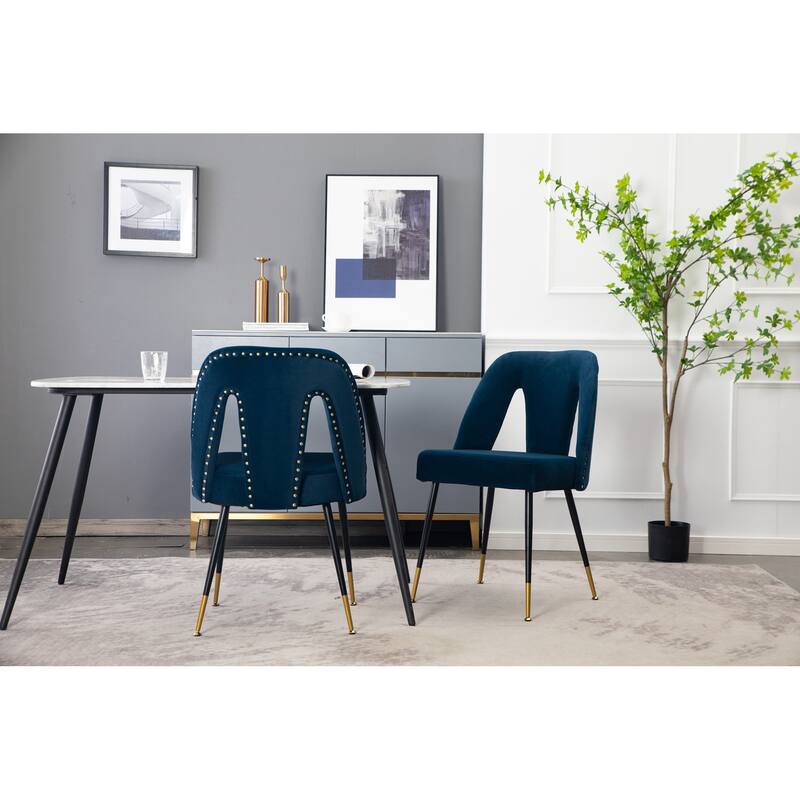 Velvet Upholstered Dining Chair with Nailheads