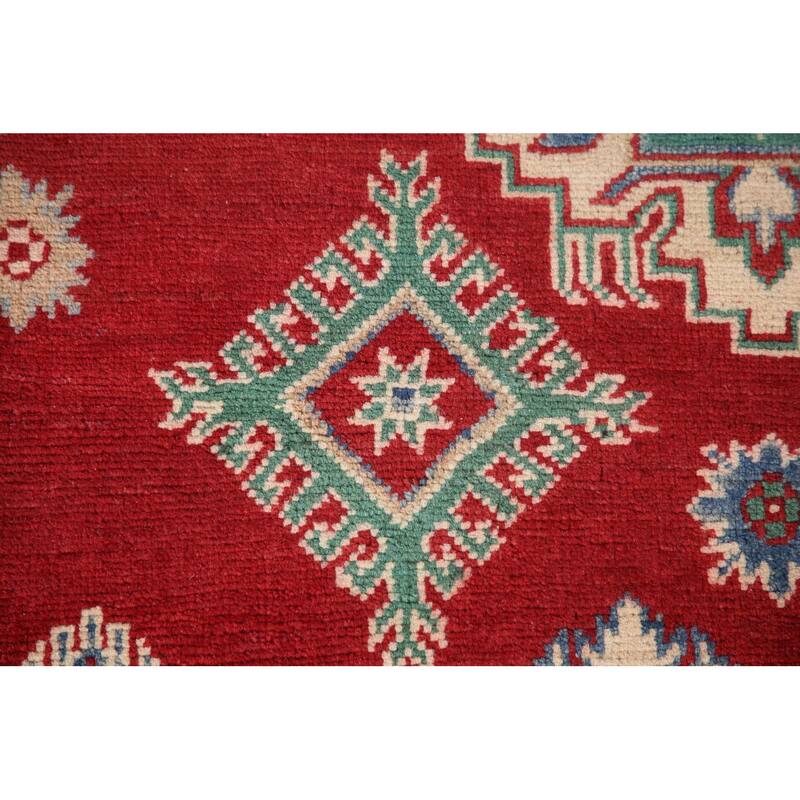 Geometric Red Kazak Area Rug Handmade Wool Carpet - 5'2" x 6'9"