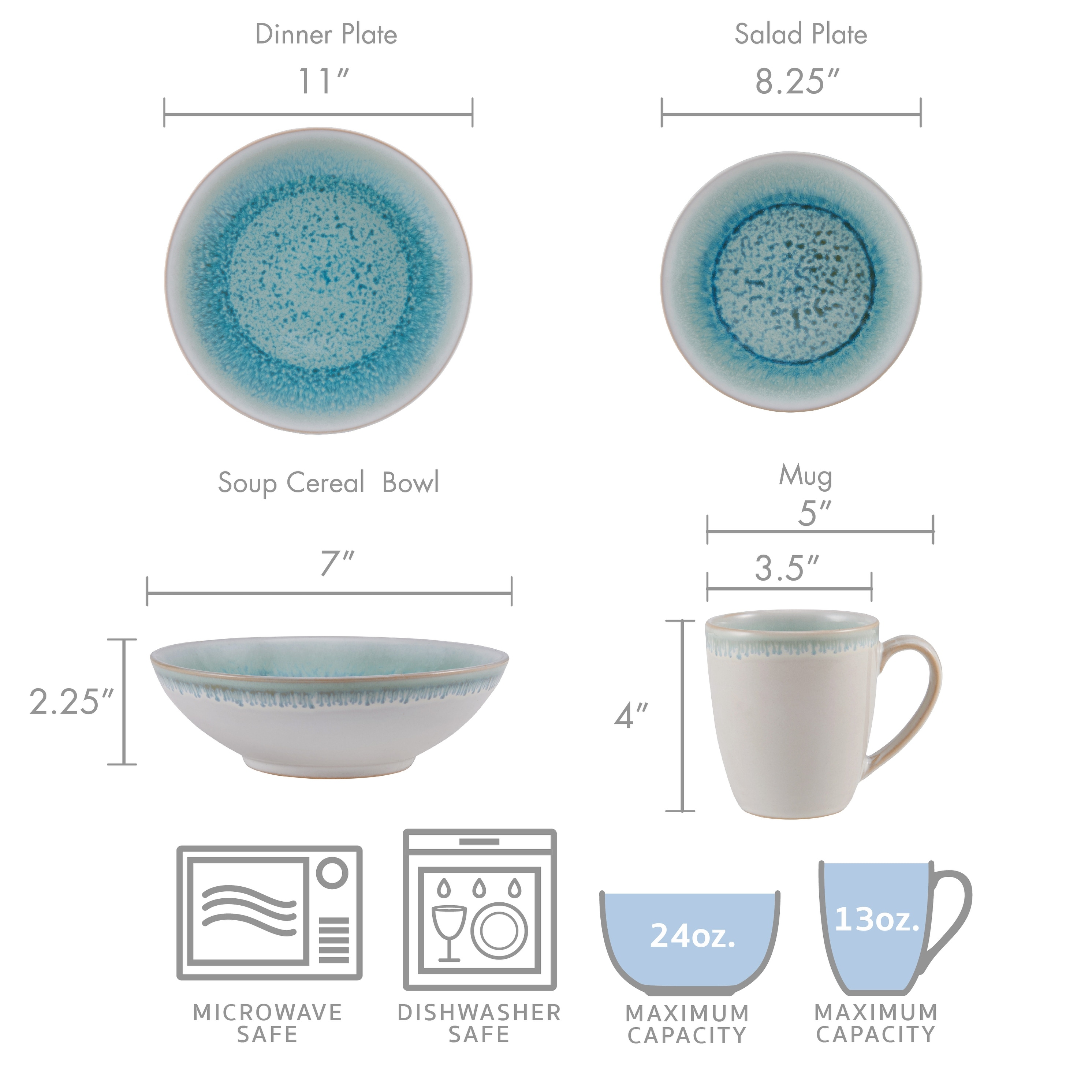 Mikasa Mira Turquoise 16-Piece Dinnerware Set, Service for 4, image size:2983x2983