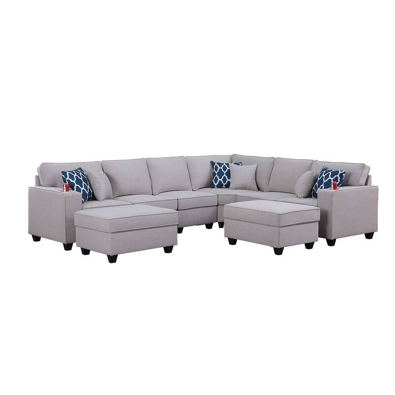 8 Piece L-Shape Sectional Sofa with 2 Ottomans in Light Gray
