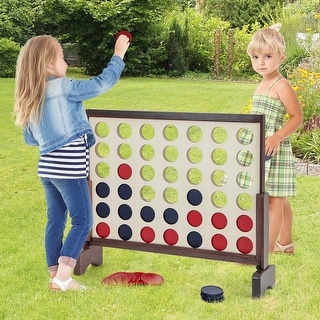 4-in-a-row Wooden Game Set w/ 42 PCS Chips & Oxford Fabric Bag