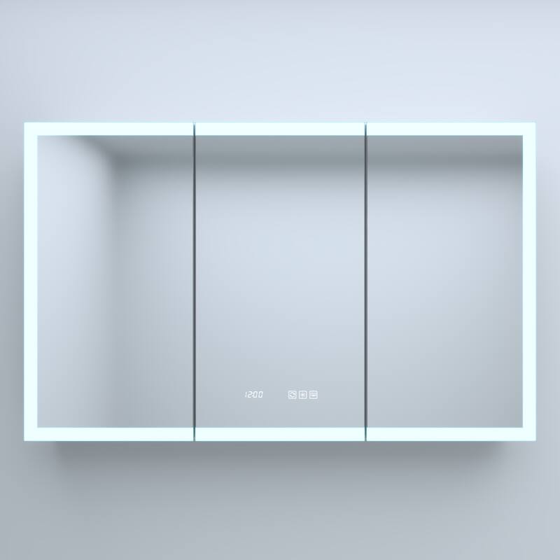 GDFStudio - Delmar Modern Aluminum LED Lighted Medicine Cabinet with Mirror Anti Fog and Digital Clock