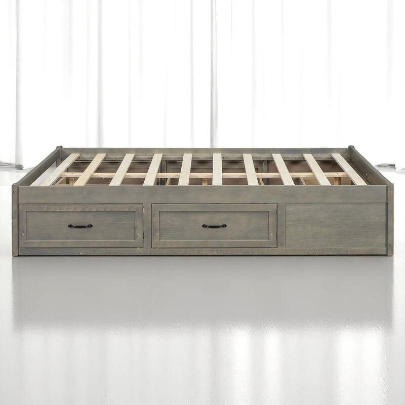 Full/Queen Platform Bed with 6 Storage Drawers, Modern Wood Frame with Slats, No Box Spring Needed