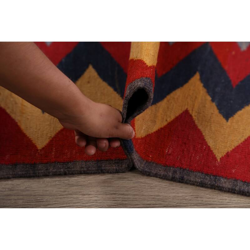 Geometric Chevron Kilim Oriental Area Rug Hand-woven Wool Carpet - 3'1" x 6'3"