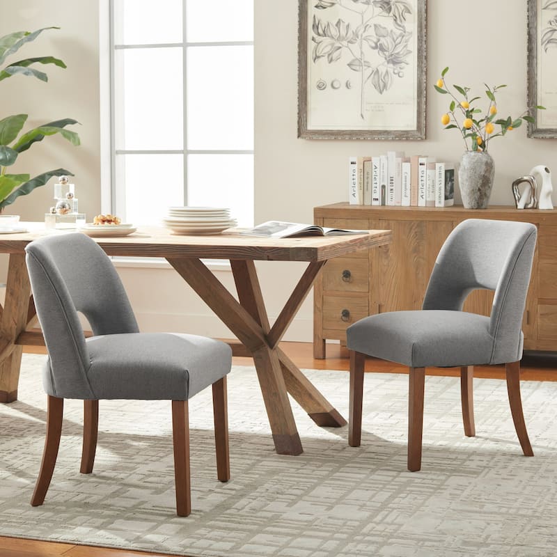 Dining Chairs Set of 2/4/6,Fabric Upholstered Kitchen Chairs with Wood Legs - Set of 2 - Grey/Black