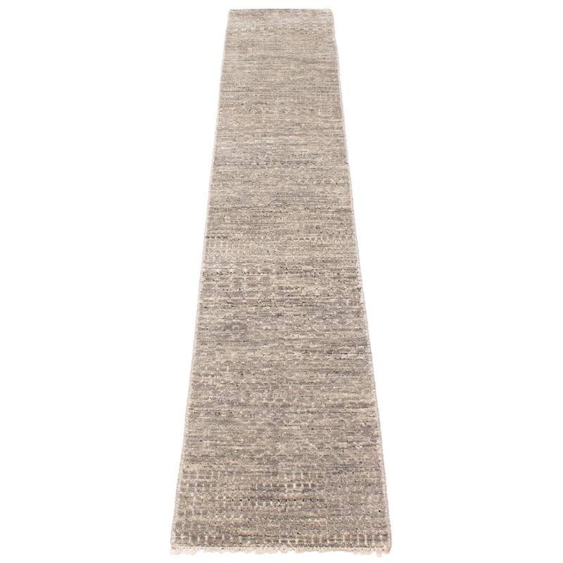 ECARPETGALLERY Hand-knotted Silk Shadow Grey Viscose, Wool Rug - 2'0 x 12'2