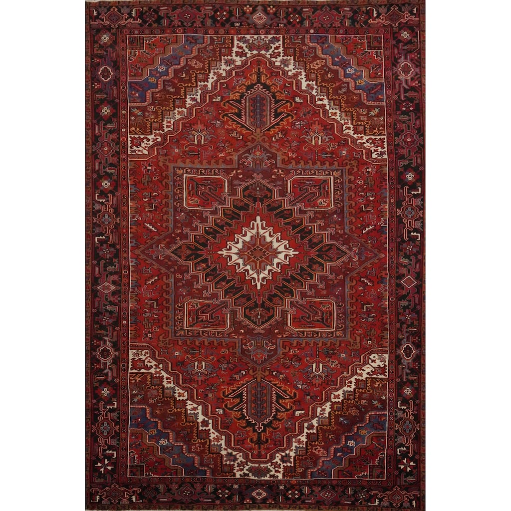 Hand Knotted Oriental 100% Wool Carpet Traditional Medallion Red Heriz Area Rug - 12' 4'' X 9' 7''