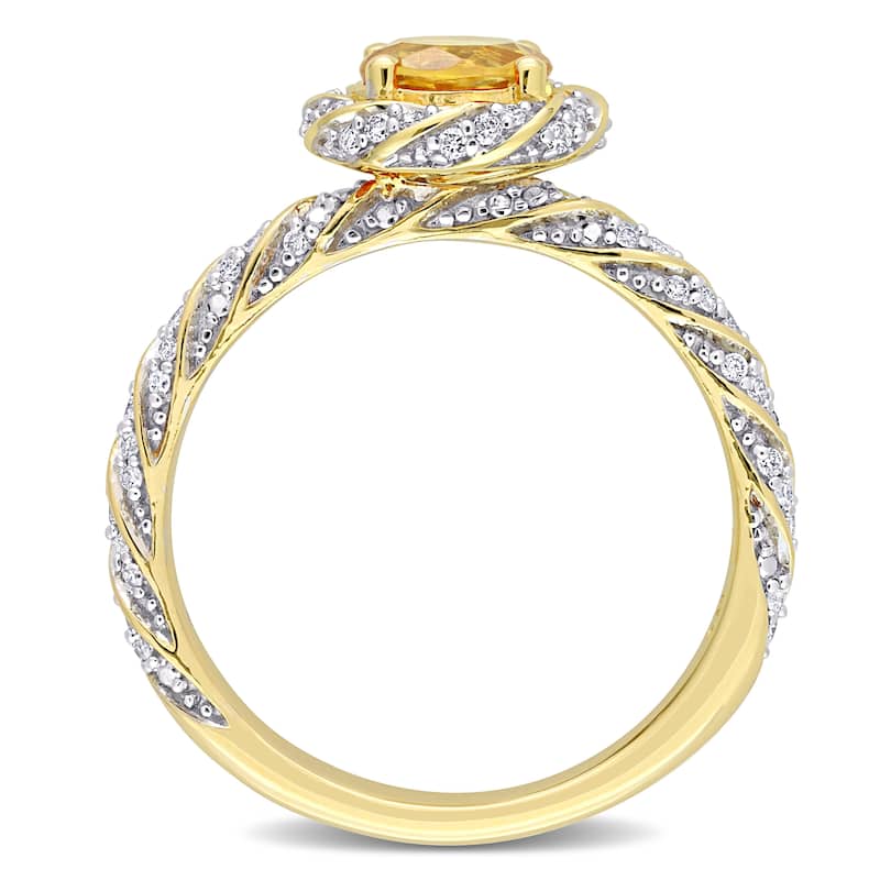 Miadora Citrine and 1/4ct TDW Diamond Swirl Halo Ring in 14k Yellow Gold