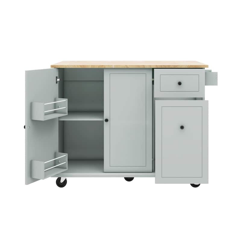 Rubberwood Kitchen Cart with Drop Leaf, Internal Storage Rack, and 2 Drawers