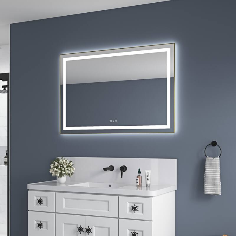 48" x 32" LED Bathroom Mirror with Front and Backlight, Wall Mounted Vanity Mirror with Aluminum Frame, Anti-Fog