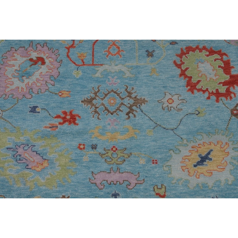 All-Over Blue Oushak Area Rug Handmade Wool Carpet - 7'7" x 10'5"