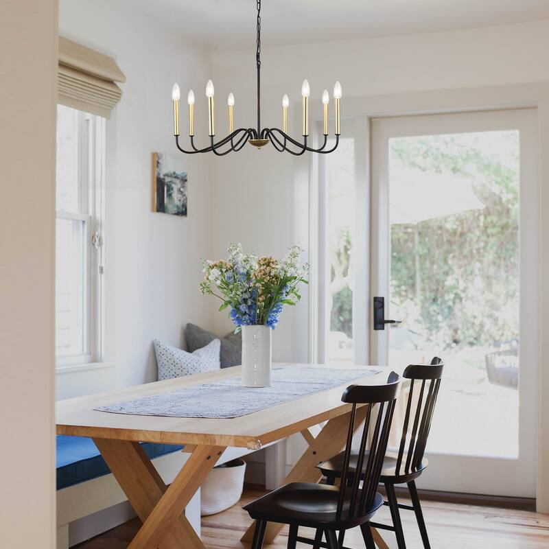 8-Light Simple Candle Chandelier, Traditional Chandelier, Farmhouse Metal Ceiling Light for Dining Room - W28.74"x H14.96"