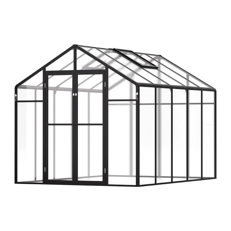 8 x 12 FT Garden Greenhouse with Adjustable Roof Vents and Thick Aluminum Frame and PC Panels - 8x10