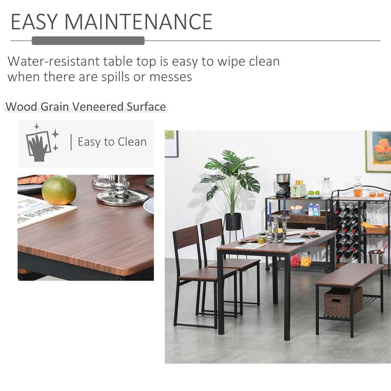 Industrial Dining Room Table Set w/Bench Wooden Kitchen Table & Chairs