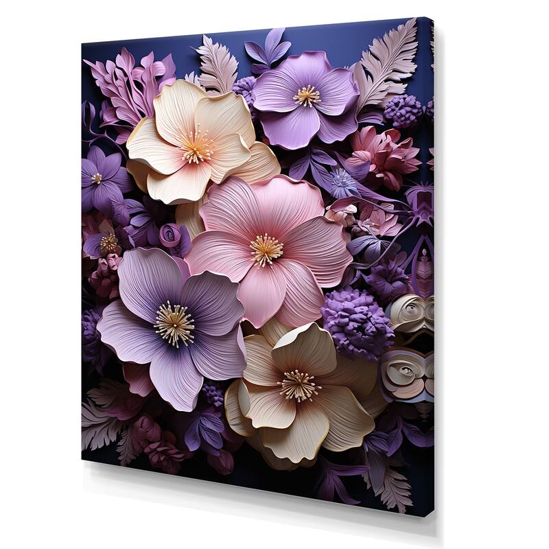Designart "Paper Mache Hibiscus Flowers In Amethyst Hues " Hibiscus Wall Art