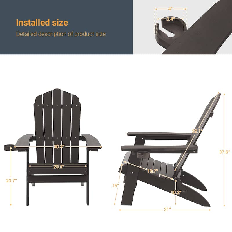 LIVOOSUN Outdoor Folding Adirondack Chair w/Cup Holder Set of 4