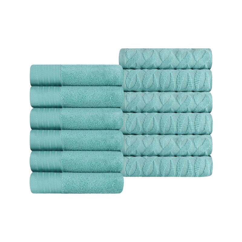 Turkish Cotton Herringbone and Solid Washcloth Towel Set by Superior