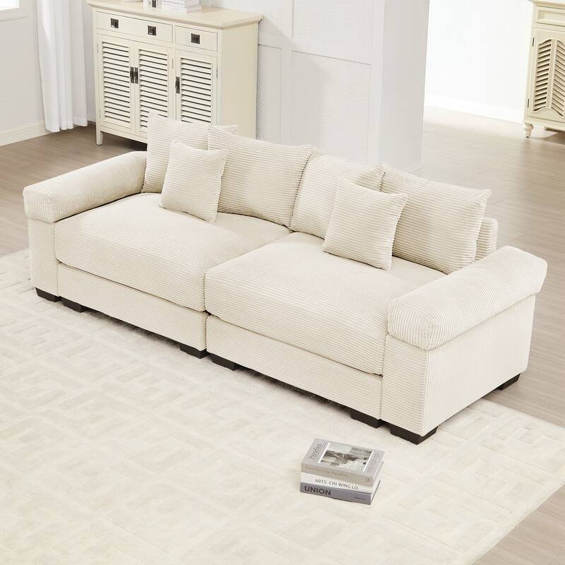 Oversized Cloud Modular Sectional Couch,Corduroy Fabric Extra-Wide Armrests Throw Pillows