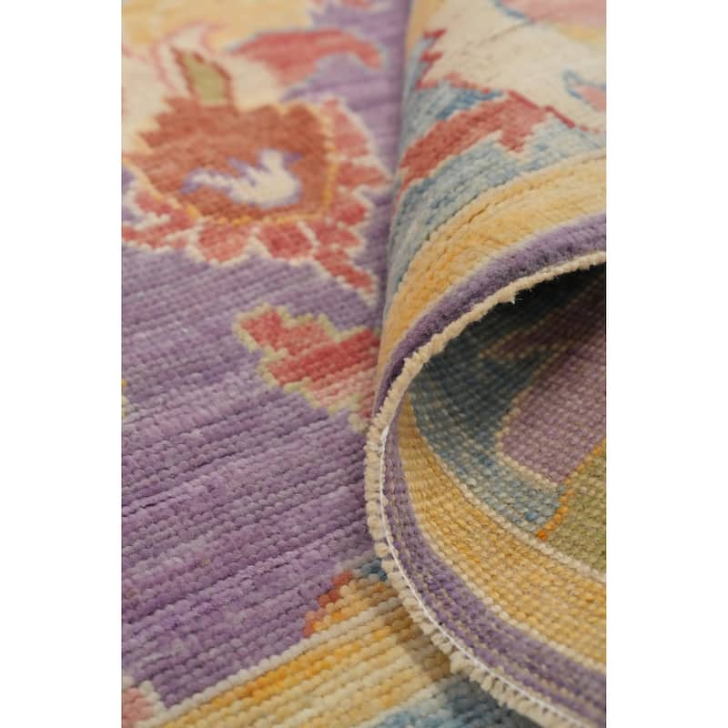 Hand Knotted Oriental 100% Wool Carpet Transitional Floral Purples Oushak Area Rug - 6' 8'' X 5' 1''