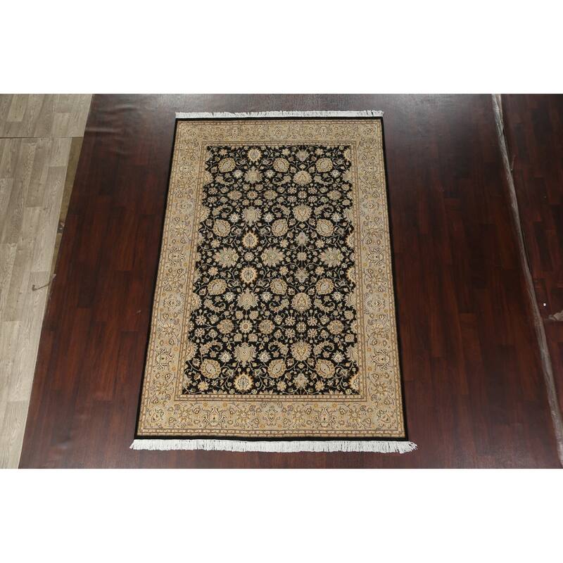 Wool/ Silk Floral Oriental Tabriz Vegetable Dye Area Rug Hand-knotted - 6'1" x 9'1"