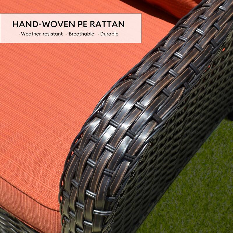 OVIOS 9-piece Patio Wicker Swivel Chair Set With 30" Fire Pit