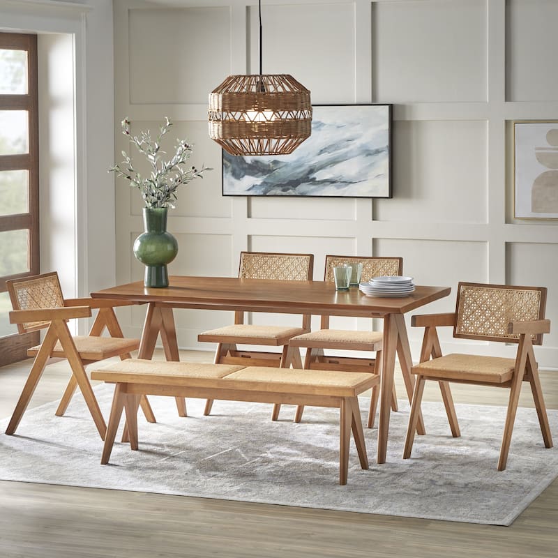 Lifestorey Veletina Solid Wood and Rattan Dining Bench