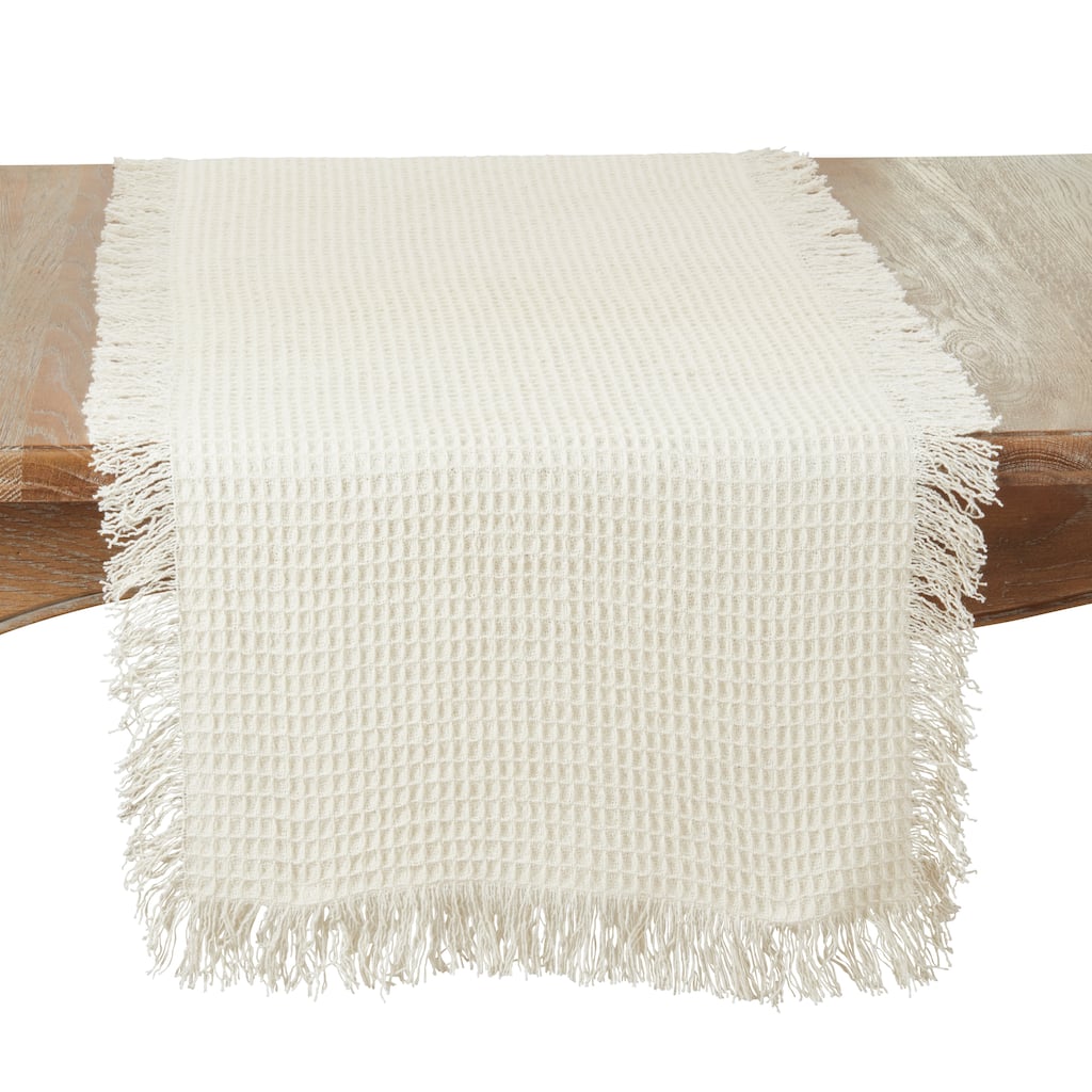 Fringe-Touched Waffle Weave Table Runner - 16"x72"