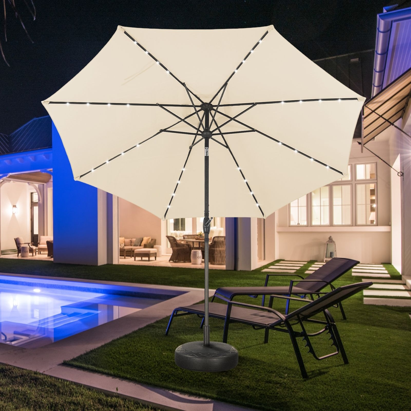 Autlaycil 10ft Solar LED lights Outdoor Patio Umbrella With Base