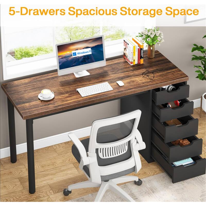 47" Computer Desk with 5 Drawers