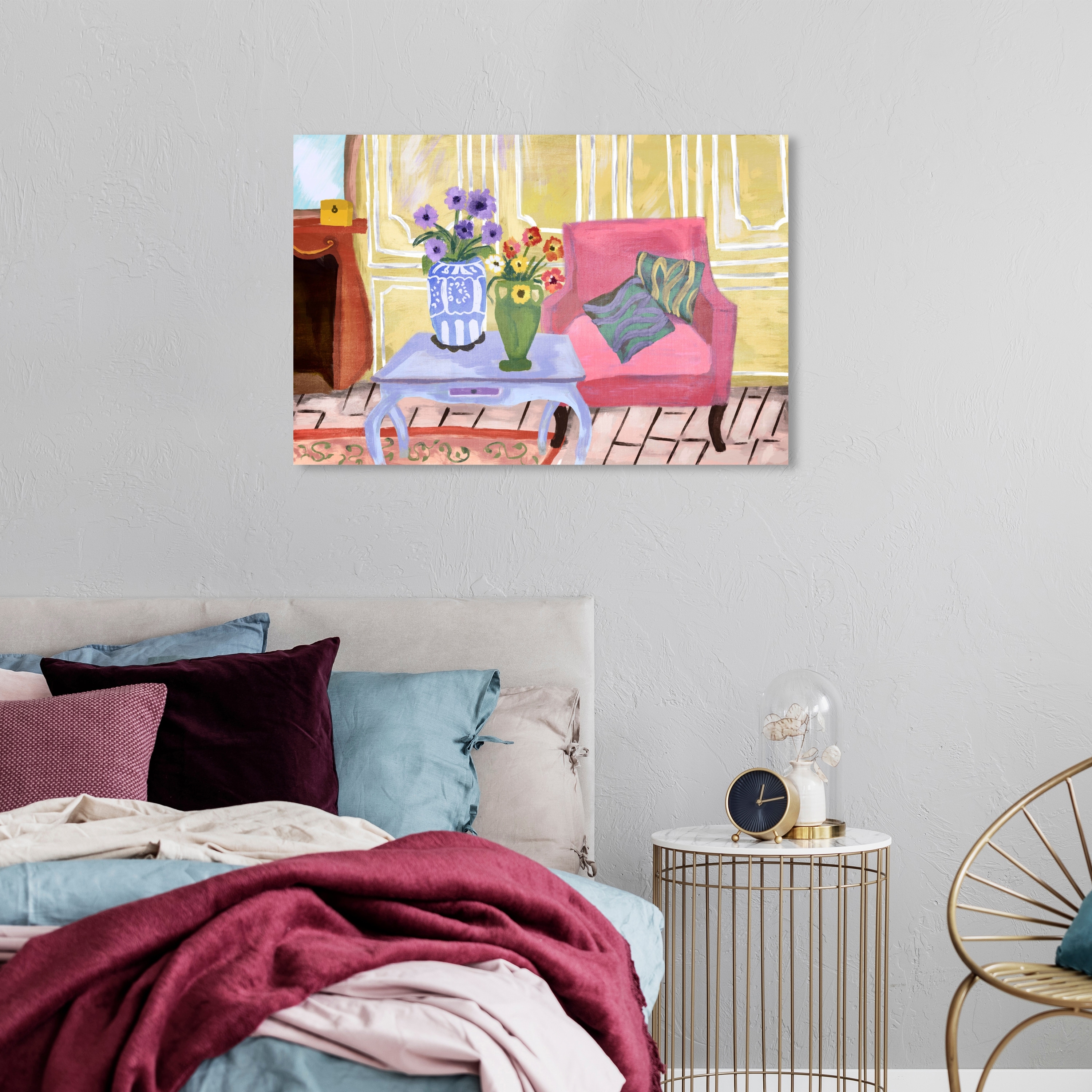 Wynwood Studio Canvas Floral and Botanical Corner of Our Living Room Yellow Wall Art Canvas Print