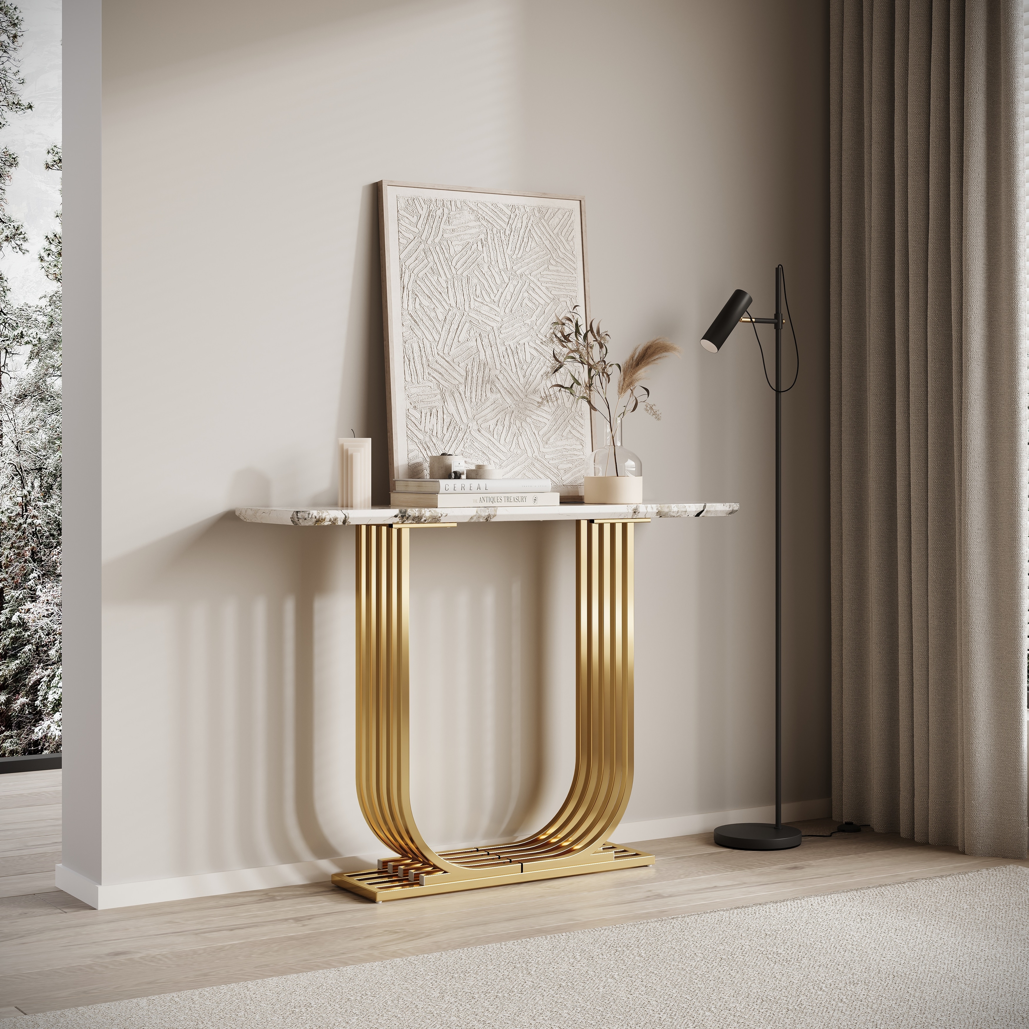 43.3" Modern Faux Marble Top Accent Console Table