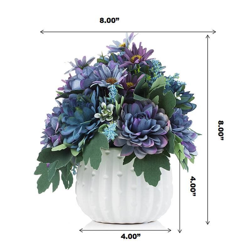Enova Home Artificial Silk Daisy and Mixed Fake Flowers Arrangement in White Ceramic Pot for Home Garden Decoration