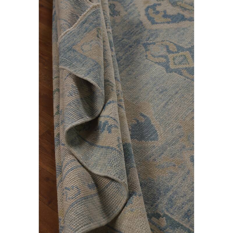 Hand Knotted Oriental 100% Wool Carpet Transitional All-Over Navy Blue & Blues Oushak Area Rug - 12' 11'' X 9' 5''