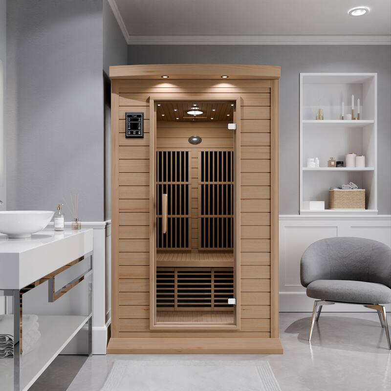 SaunaSpa 2-Person 1.8KW Carbon FAR Infrared Infrared Hemlock Wooden Indoor Home Sauna Room with LED Touch Control Panel