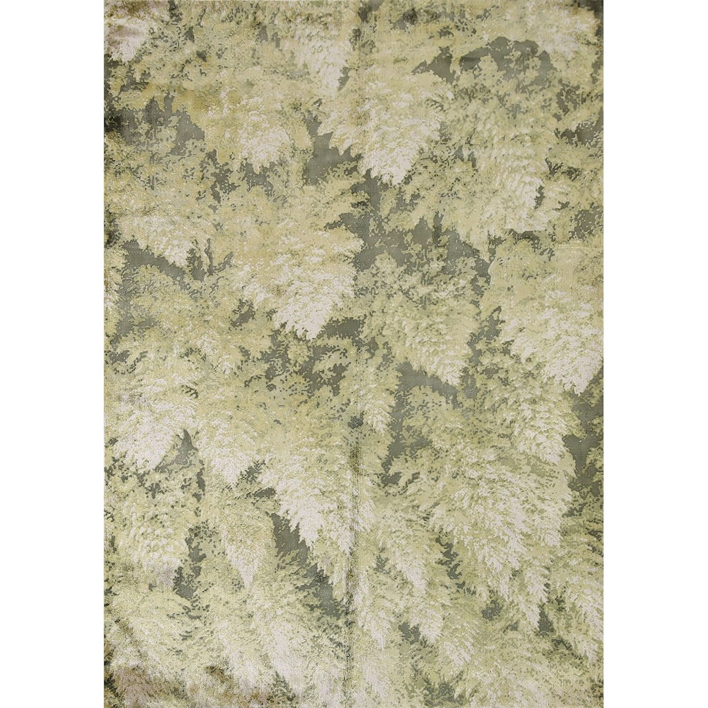 All-Over Green Abstract Modern Area Rug Hand-knotted Wool Carpet - 4'8"x 6'6"