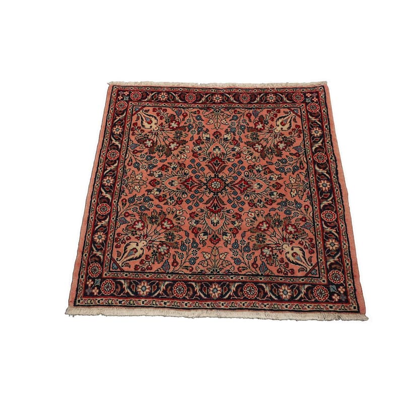 3'2''x3'4'' Hand Knotted Wool Rose Sarouk Traditional Rug - 3' 2'' x 3' 4''