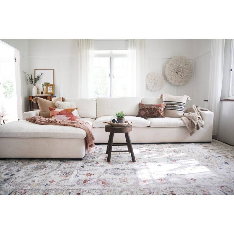 Jinnie Cream and Purple Multi-Color Distressed Rug